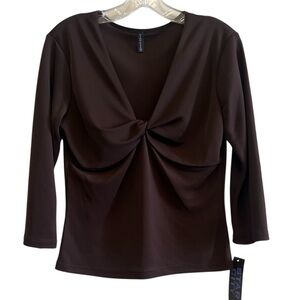 Star City Chocolate Brown Twist-Front Blouse